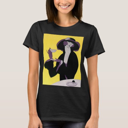 Vintage Elegant Woman Drinking Afternoon Tea Party T_Shirt