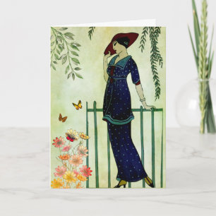 Vintage Elegant Woman Flowers Birthday Card