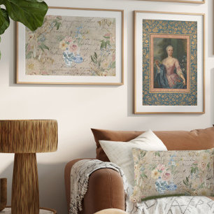 Vintage Elegant Woman Gold Floral Blue Decoupage Tissue Paper