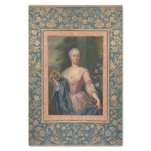 Vintage Elegant Woman Gold Floral Blue Decoupage Tissue Paper