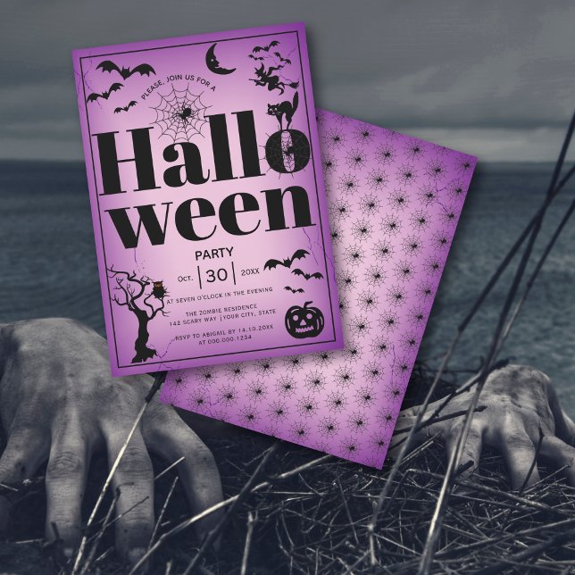 Vintage elements adult Halloween party purple Invitation (Creator Uploaded)