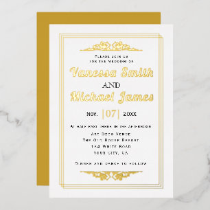 Vintage elements and typography wedding gold foil invitation