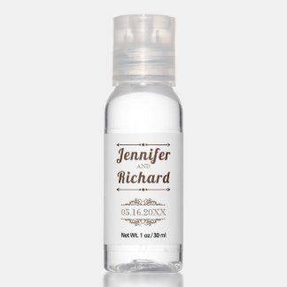 Vintage elements, brown typography wedding favor hand sanitizer