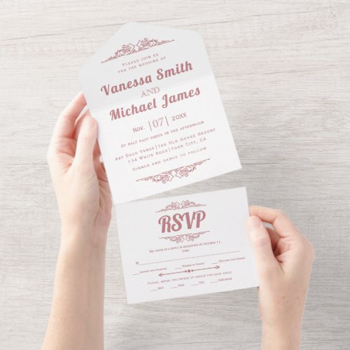 Vintage elements dusty rose typography wedding   a all in one invitation