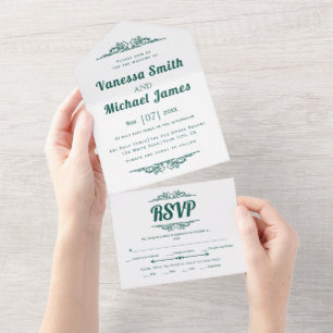 Vintage elements evergreen typography wedding all in one invitation
