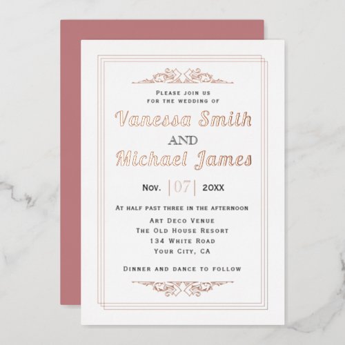 Vintage elements typography wedding rose gold foil foil invitation