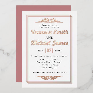 Vintage elements typography wedding rose gold foil invitation
