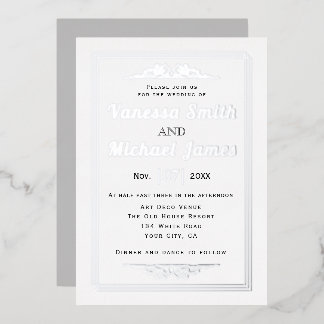 Vintage elements, typography wedding silver foil invitation