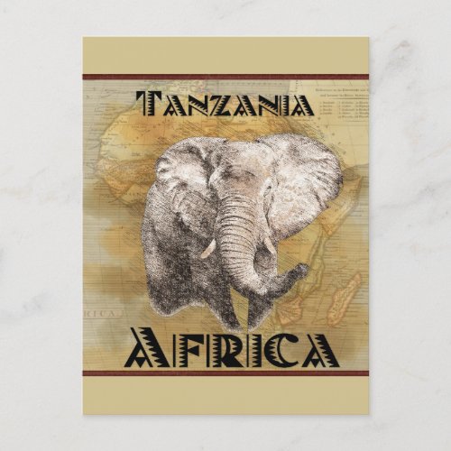 Vintage Elephant Africa Travel Map Postcard