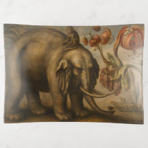 Vintage Elephant and Monkey Botanical Oil Painting