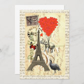 Vintage elephant and red heart balloons (Front/Back)