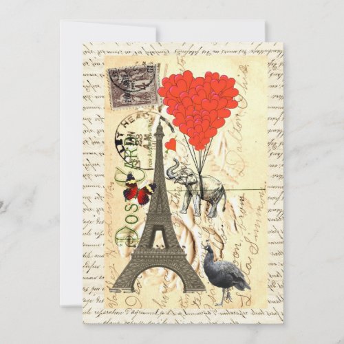 Vintage elephant and red heart balloons custom announcement
