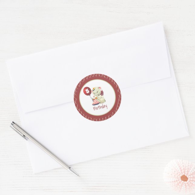 Vintage Elephant Birthday Classic Round Sticker (Envelope)