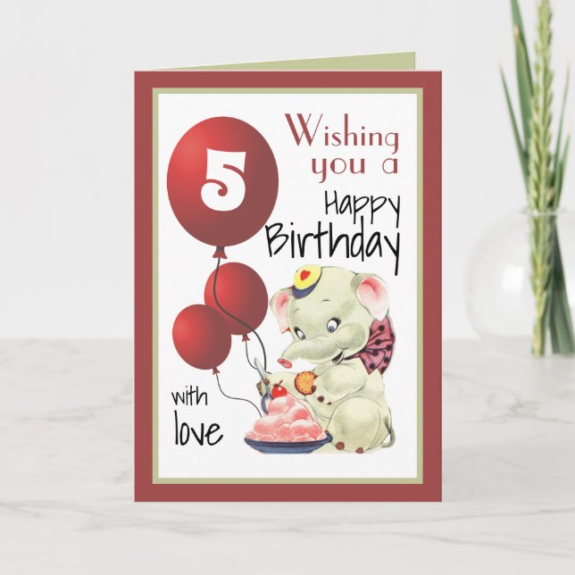 Vintage Elephant Birthday Greeting Card (Front)