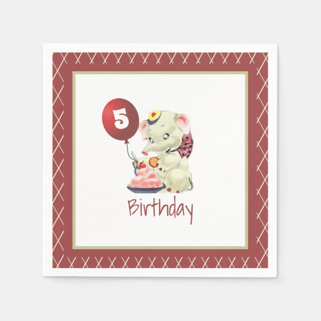 Vintage Elephant Birthday Napkin (Front)