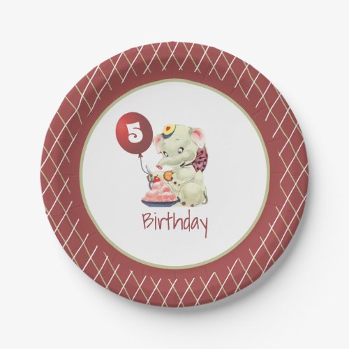 Vintage Elephant Birthday Paper Plate