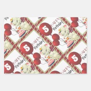 Vintage Elephant Birthday Wrapping Paper Sheet