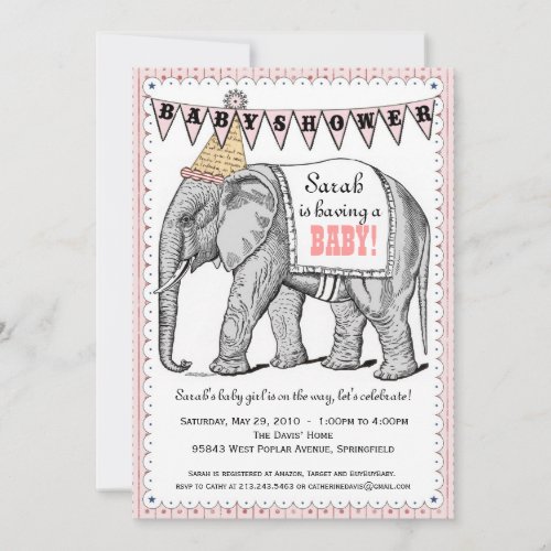 Vintage Elephant Circus Parade Baby Shower Invite