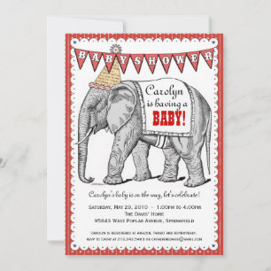 Vintage Elephant Circus Parade Baby Shower Invite