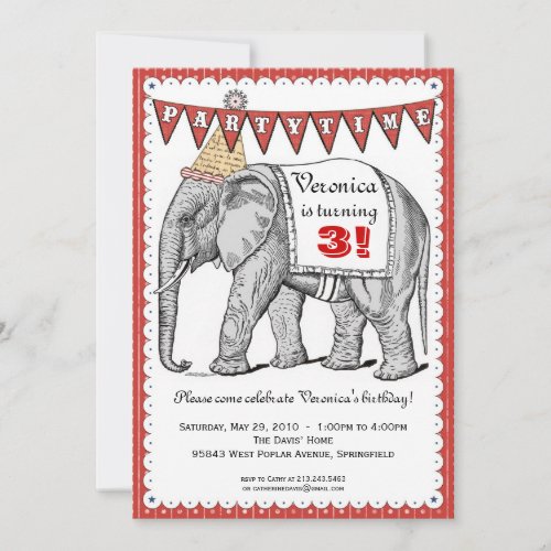 Vintage Elephant Circus Parade Invitation _ Red