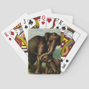 Vintage elephant cow with  her baby  poker cards
