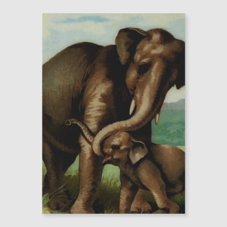 Vintage elephant cow with  her calf 