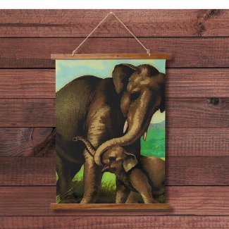 Vintage elephant cow with  her calf