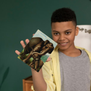 Vintage elephant cow with her calf postcard