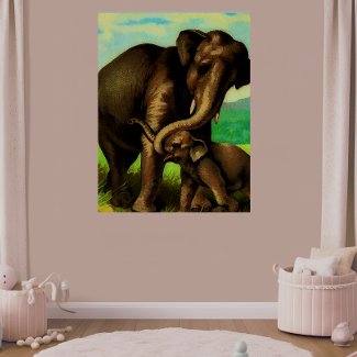Vintage elephant cow with  her calf