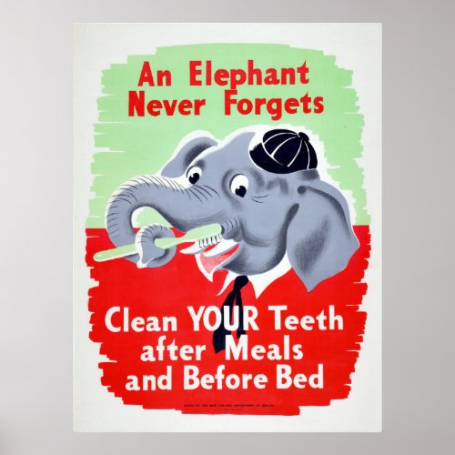 Vintage Elephant Dentist Brush your Teeth Poster