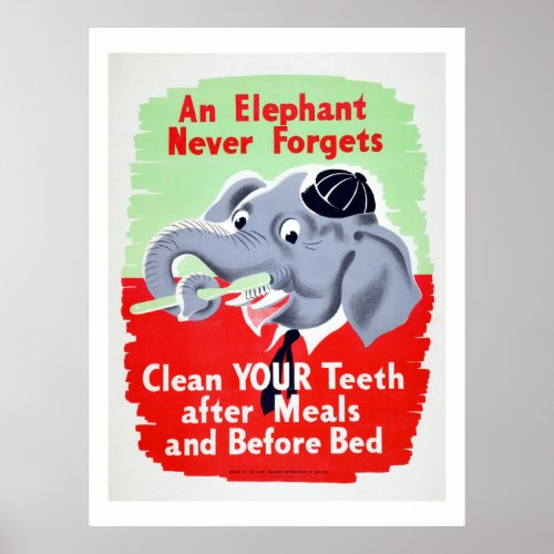 Vintage Elephant Dentist Brush your Teeth Poster