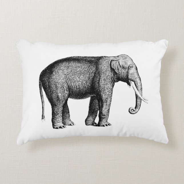 Vintage Elephant Drawing Accent Pillow (Front)