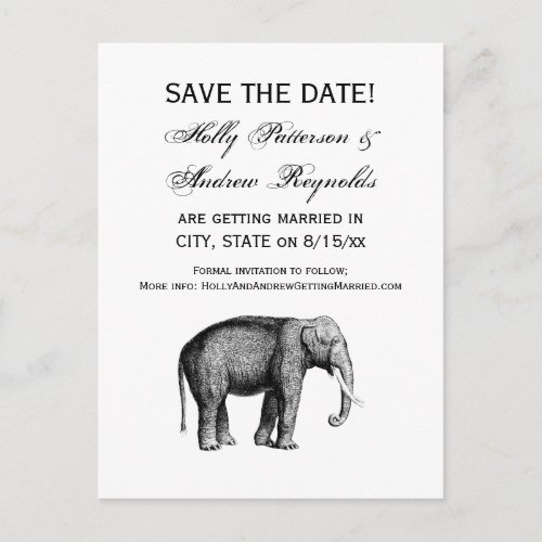 Vintage Elephant Drawing Announcement Postcard