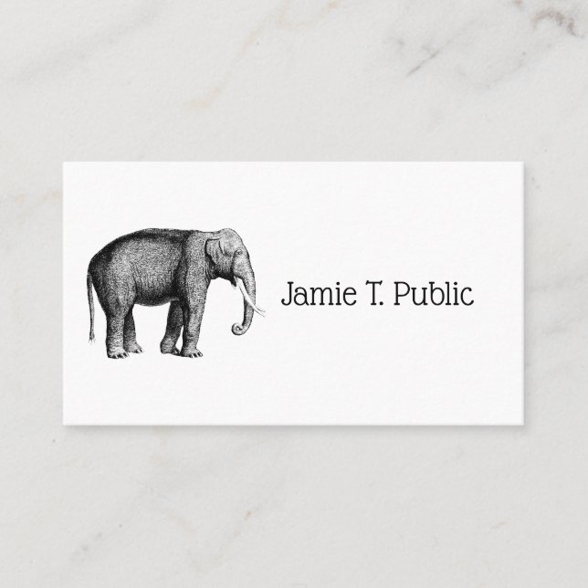 Vintage Elephant Drawing Business Card (Front)