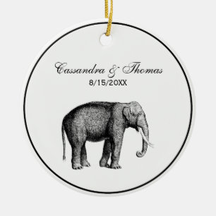 Vintage Elephant Drawing Ceramic Ornament