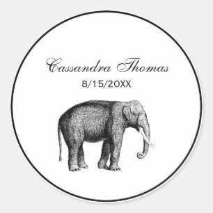 Vintage Elephant Drawing Classic Round Sticker