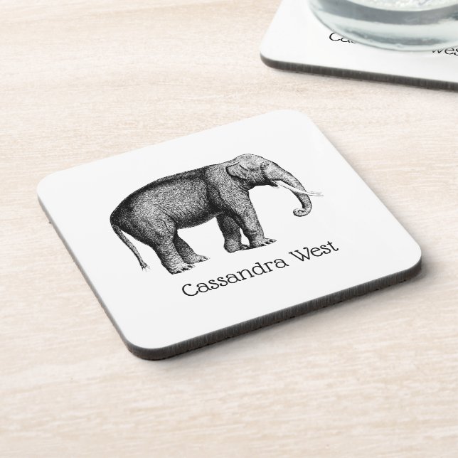Vintage Elephant Drawing Drink Coaster (Left Side)