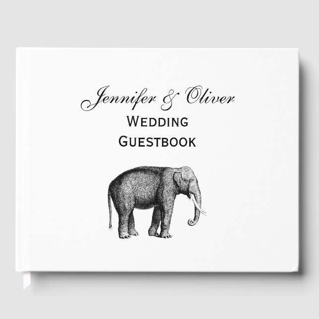 Vintage Elephant Drawing Guest Book (Front)