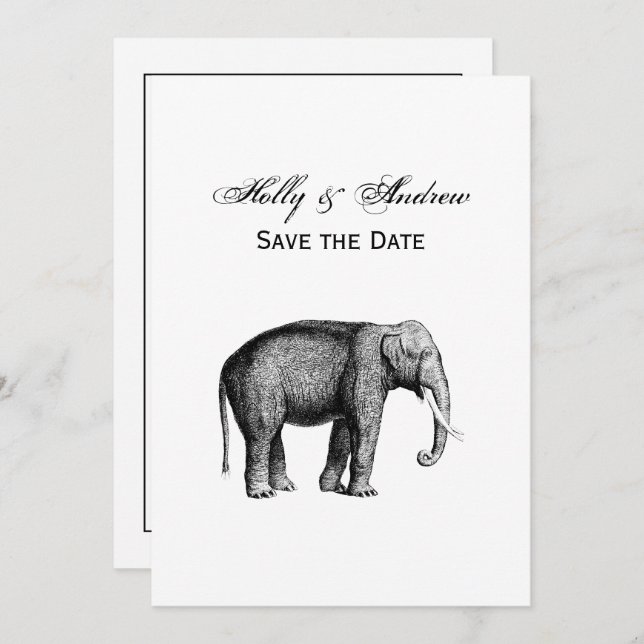 Vintage Elephant Drawing Invitation (Front/Back)