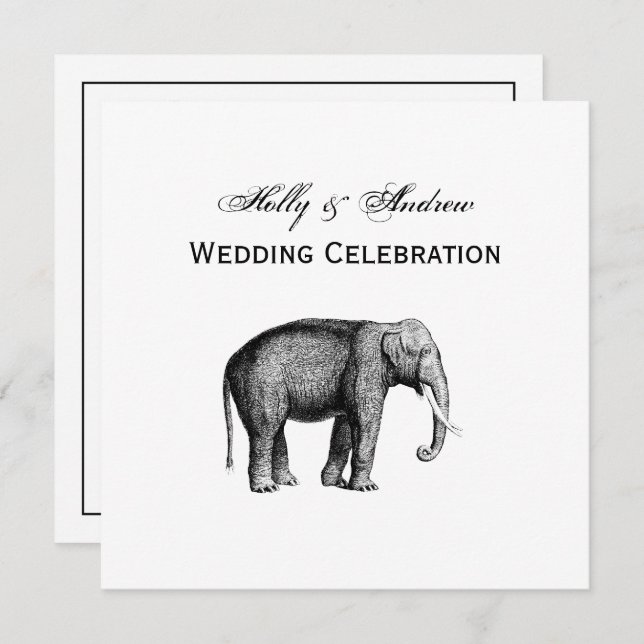 Vintage Elephant Drawing Invitation (Front/Back)