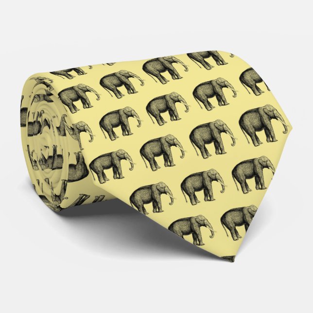 Vintage Elephant Drawing Neck Tie (Rolled)