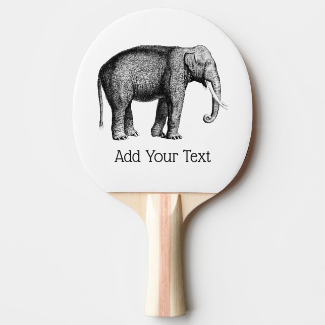 Vintage Elephant Drawing Ping Pong Paddle (Front)