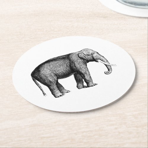 Vintage Elephant Drawing Round Paper Coaster