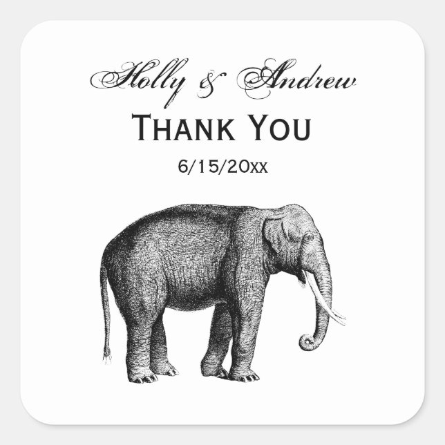 Vintage Elephant Drawing Square Sticker (Front)