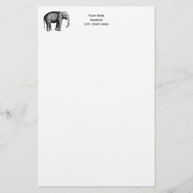Vintage Elephant Drawing Stationery (Front)