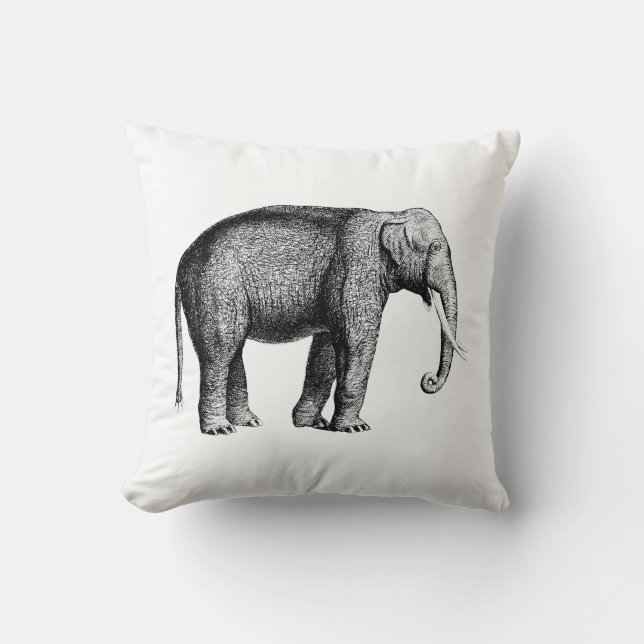 Vintage Elephant Drawing Throw Pillow (Front)