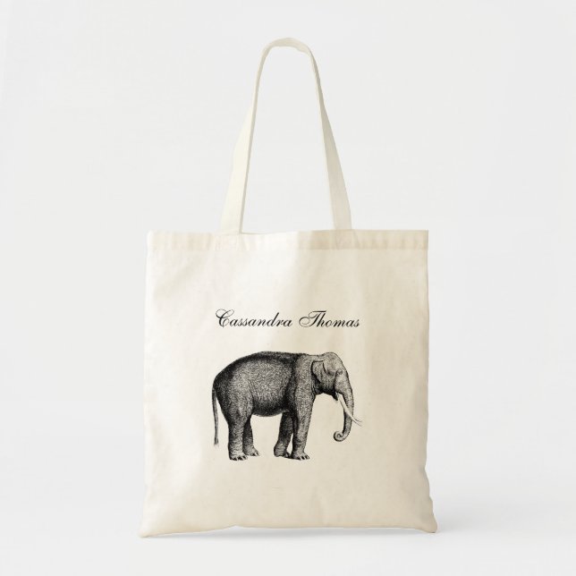 Vintage Elephant Drawing Tote Bag (Front)