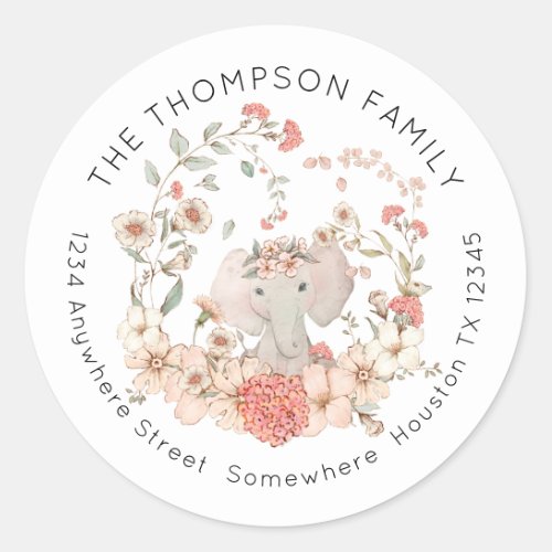 Vintage Elephant Florals Return Name Address Classic Round Sticker