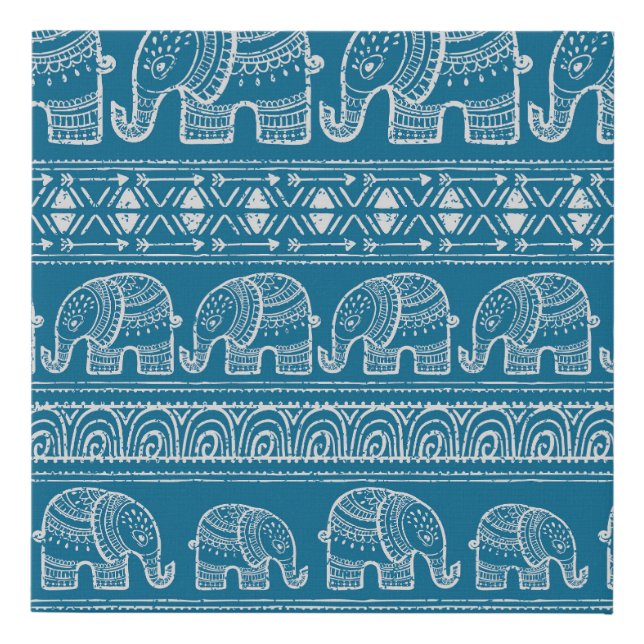 Vintage Elephant Frame Illustration Faux Canvas Print (Front)