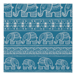 Vintage Elephant Frame Illustration Faux Canvas Print